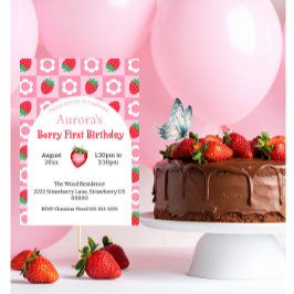 Tarjeta de primer cumpleaños de Berry rosa y roja 