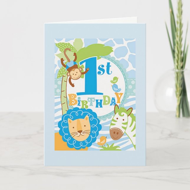 Tarjeta de primer cumpleaños de Jungle (Anverso)