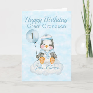 Tarjeta de primer cumpleaños del gran nieto azul p