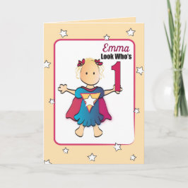 Tarjeta de primer cumpleaños para superChica