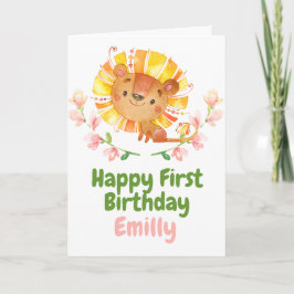 Tarjeta de primer cumpleaños Safari Baby Lion Happ