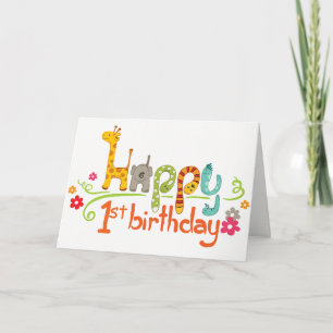 Tarjeta de primer cumpleaños Zoo Happy