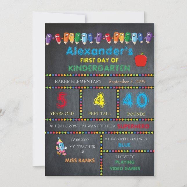 Tarjeta de primer día de jardín de infancia BOY,Ch (Anverso)