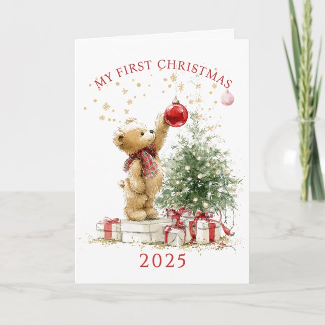 Tarjeta de primer Navidad del bebé de peluche (Anverso)