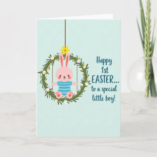 Tarjeta de primer Pascua con corona de conejo