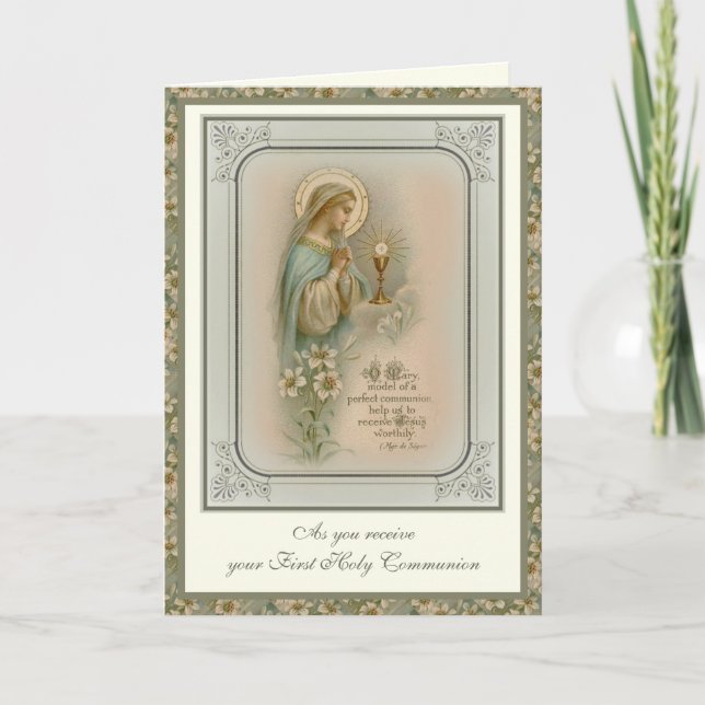 Tarjeta de Primera Comunión Virgen María Eucaristí (Anverso)