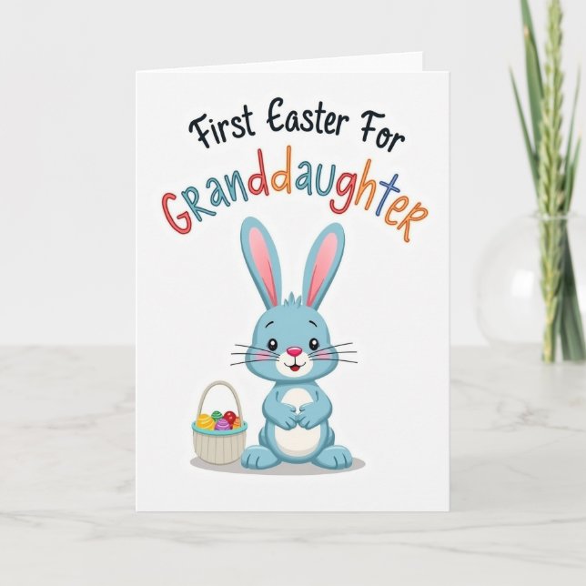 Tarjeta de Primera Pascua para Nieta con Conejo (Anverso)
