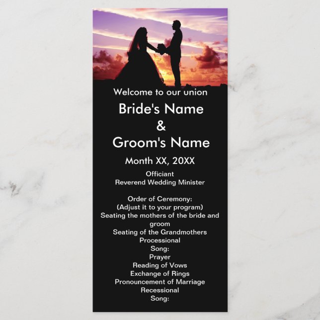 Tarjeta de programa Boda Bride y Groom en Sunset (Anverso)