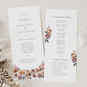 Tarjeta de programa Boho Purple Floral Garden Wedd