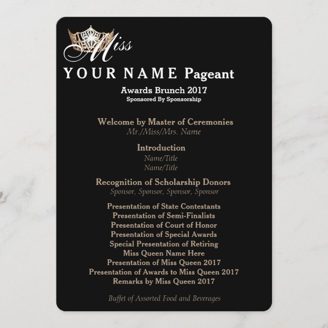 Tarjeta de programa Brunch de Miss America Gold Cr (Anverso)
