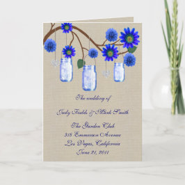 Tarjeta de programa Burlap Rustic Blue Mason Jars