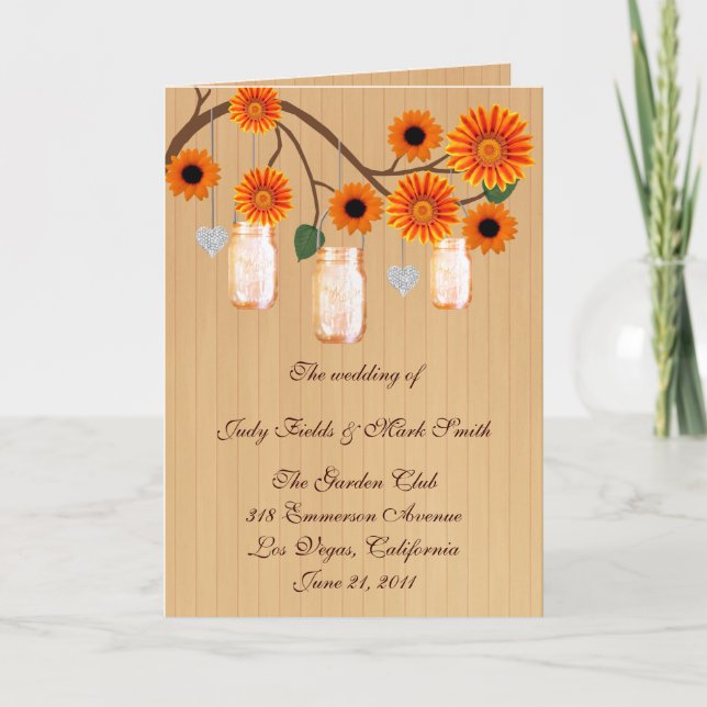 Tarjeta de programa Country Rustic Naranja Mason J (Anverso)