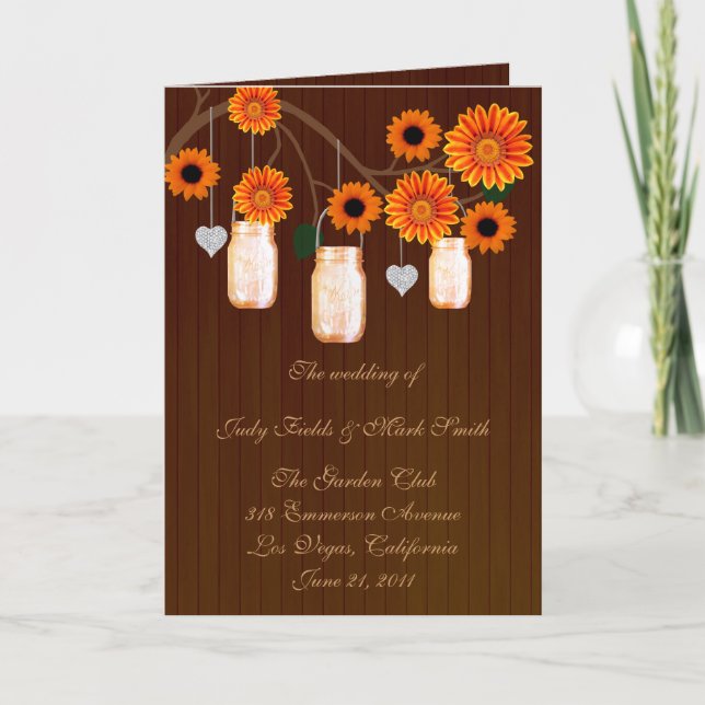 Tarjeta de programa Country Rustic Naranja Mason J (Anverso)