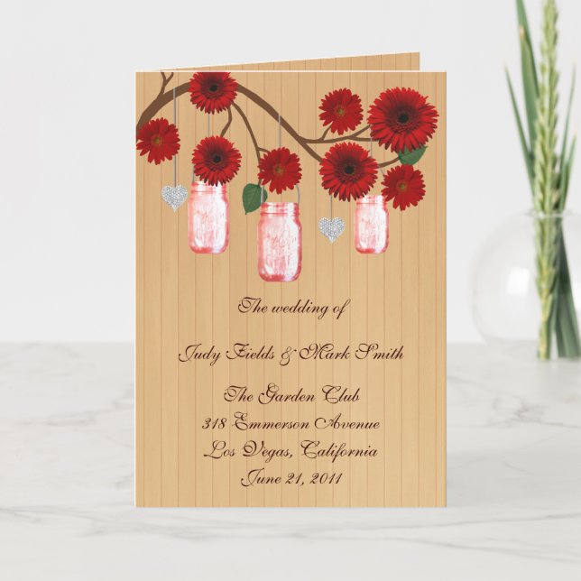 Tarjeta de programa Country Rustic Red Mason Jars (Anverso)