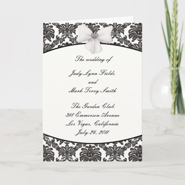 Tarjeta de programa Damask Elegance Wedding (Anverso)