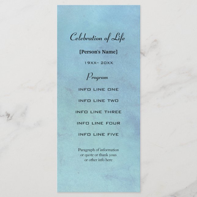 Tarjeta de programa de acuarela azul del servicio  (Anverso)