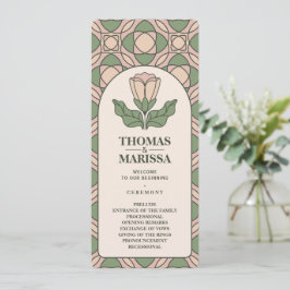 Tarjeta de Programa de Boda Art Nouveau Verde Salv