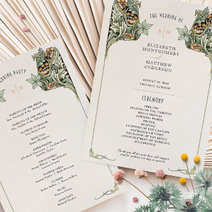 Tarjeta de programa de boda Art Nouveau vintage