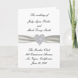 Tarjeta de programa de boda blanca con corazón de