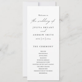 Tarjeta de programa de boda blanca y negra con est