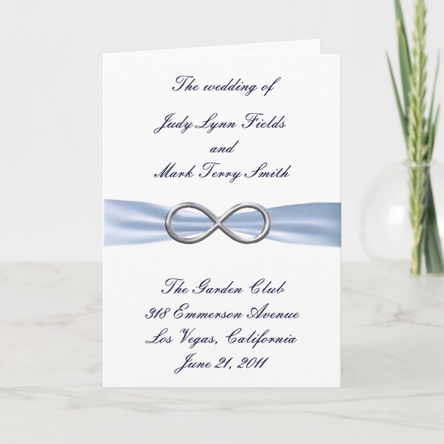 Tarjeta de programa de boda Blue Infinity (Anverso)