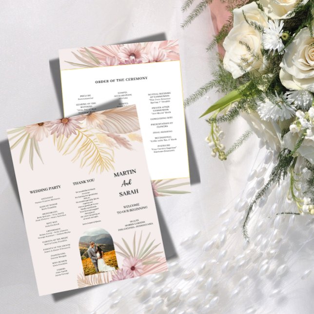 Tarjeta de Programa de Boda Botánico Boho Neutral (Subido por el creador)