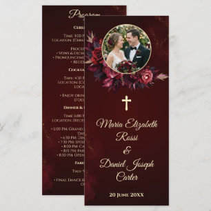 Tarjeta de programa de boda católica floral de Bor