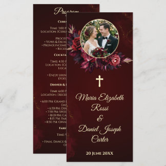Tarjeta de programa de boda católica floral de Bor
