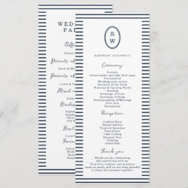 Tarjeta de programa de boda clásica con raya náuti
