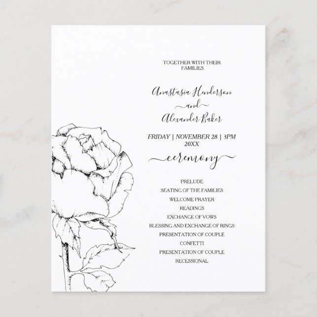 Tarjeta de programa de boda clásica de presupuesto (Frente)