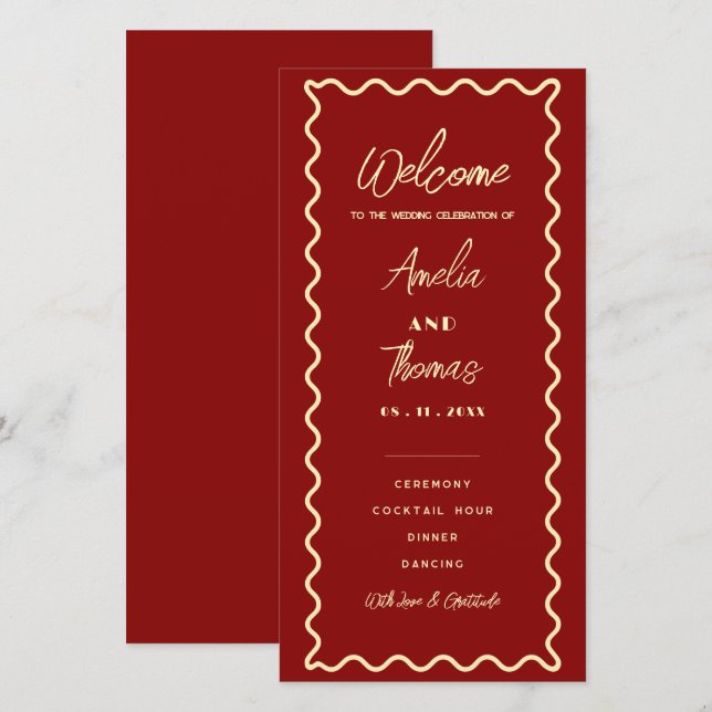 Tarjeta de programa de boda clásico retro capricho (Anverso / Reverso)