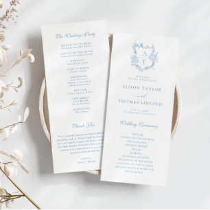 Tarjeta de programa de boda con cresta de monogram
