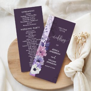 Tarjeta de Programa de Boda con Floral Púrpura