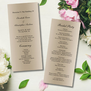 Tarjeta de programa de boda con guión negro y cham