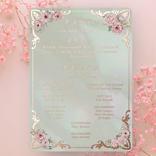 Tarjeta de Programa de Boda con Hojas de Oro de Pe (Subido por el creador)