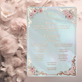 Tarjeta de Programa de Boda con Hojas de Oro de Pe