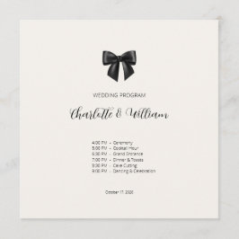 Tarjeta de Programa de Boda con Lazo Negro Elegant