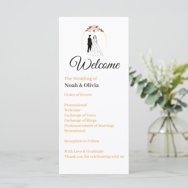 Tarjeta de Programa de Boda con Letra Moderna (Anverso de pie)