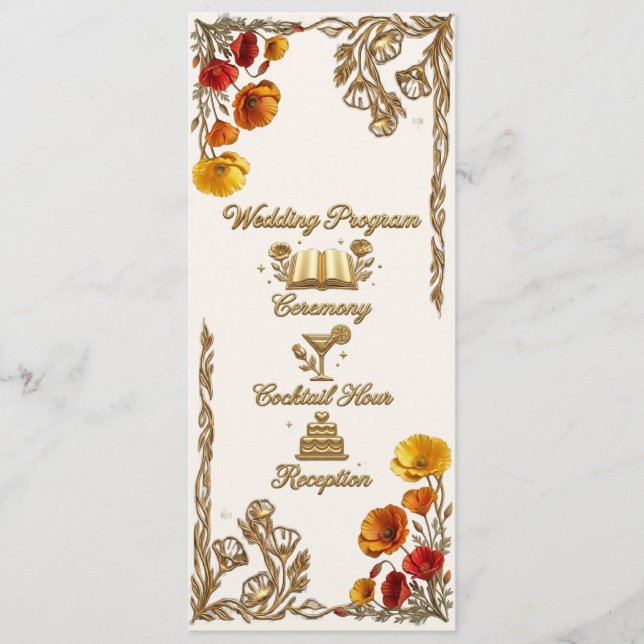 Tarjeta de Programa de Boda de Amapola de Californ (Anverso)