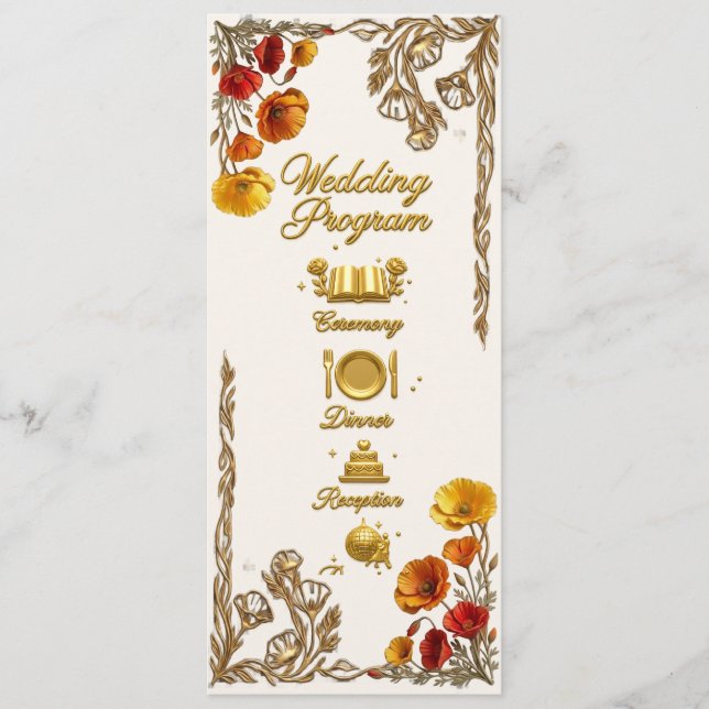 Tarjeta de Programa de Boda de Amapola de Californ (Anverso)