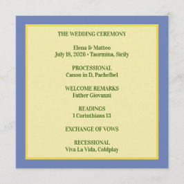 Tarjeta de programa de boda de azulejo siciliano y