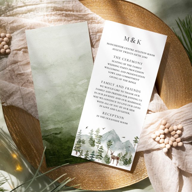 Tarjeta de programa de boda de bosque siempre verd (Subido por el creador)
