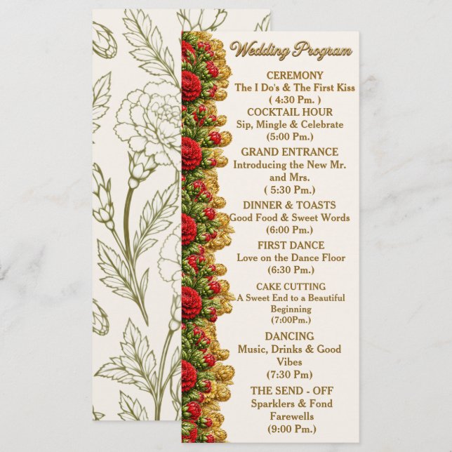 Tarjeta de Programa de Boda de Clavel Rojo de Ohio (Anverso / Reverso)