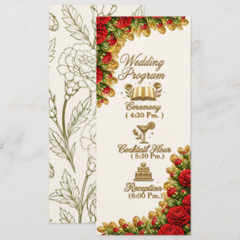 Tarjeta de programa de boda de clavel rojo de Ohio