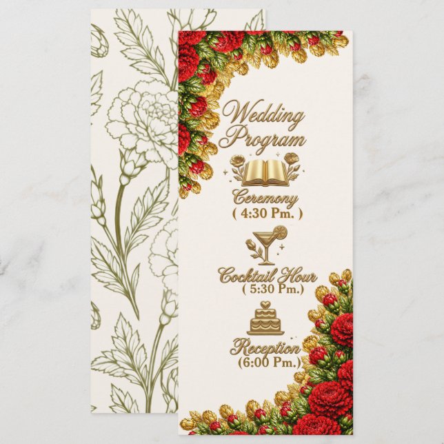 Tarjeta de programa de boda de clavel rojo de Ohio (Anverso / Reverso)