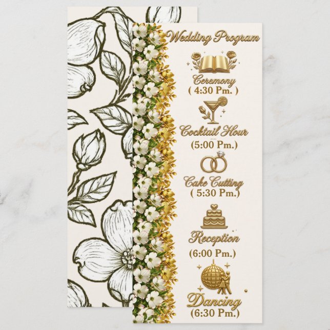 Tarjeta de programa de boda de cornejo de Carolina (Anverso / Reverso)