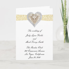 Tarjeta de programa de boda de encaje amarillo de 