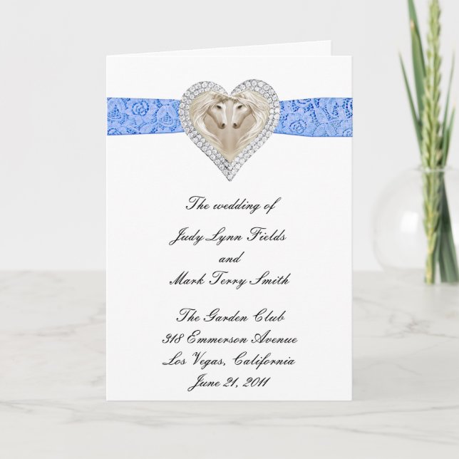 Tarjeta de programa de boda de encaje azul de Unic (Anverso)