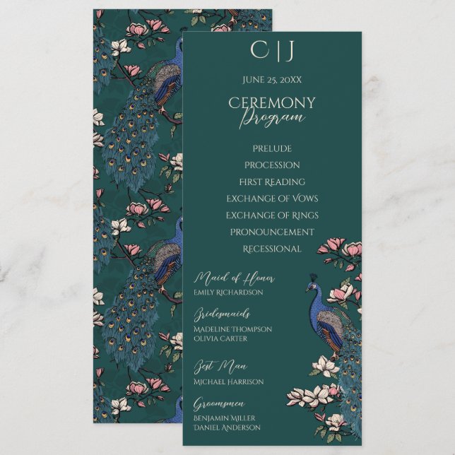 Tarjeta de Programa de Boda de Floral Rústico Simp (Anverso / Reverso)