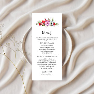 Tarjeta de programa de boda de flores silvestres y